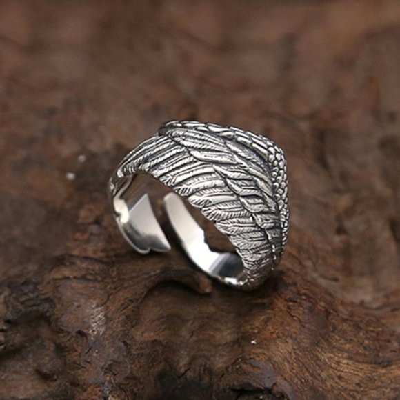 💍 Alloy Ethnic Dainty Crooked Feather Carved Vintage Wings Ring Women, PD436 - Picture 2 of 2